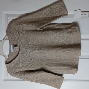 Alfred Dunner Sweater Gold Metallic Sparkle Shimmer Embroidered Size PS